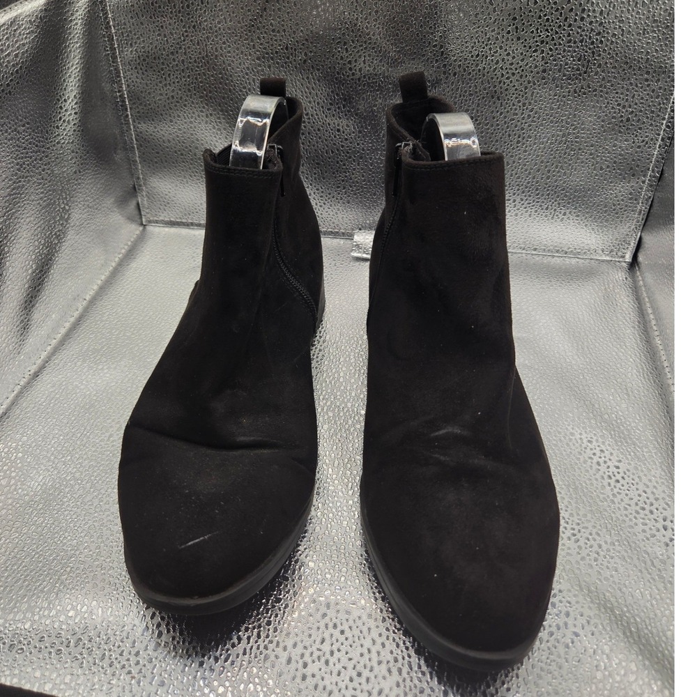 Womens Black Faux Suede Ankle Boots Side Zip Low Block Heel Booties Size 10